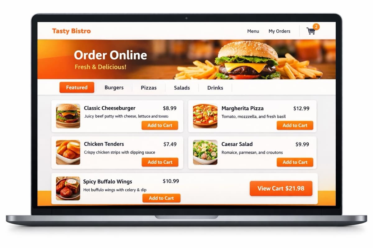 Digital menu and online ordering interface